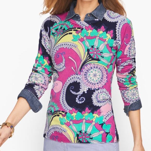 Talbots Sweaters - Talbots Size Large Vibrant Paisley Crew Neck Lightweight Sweater
